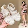 Small Leather Shoes Bow Cute Mary Jane Shoes 2025 New Loli Women Sweet Lace Edge Thick Heel Buckle Leather Shoes