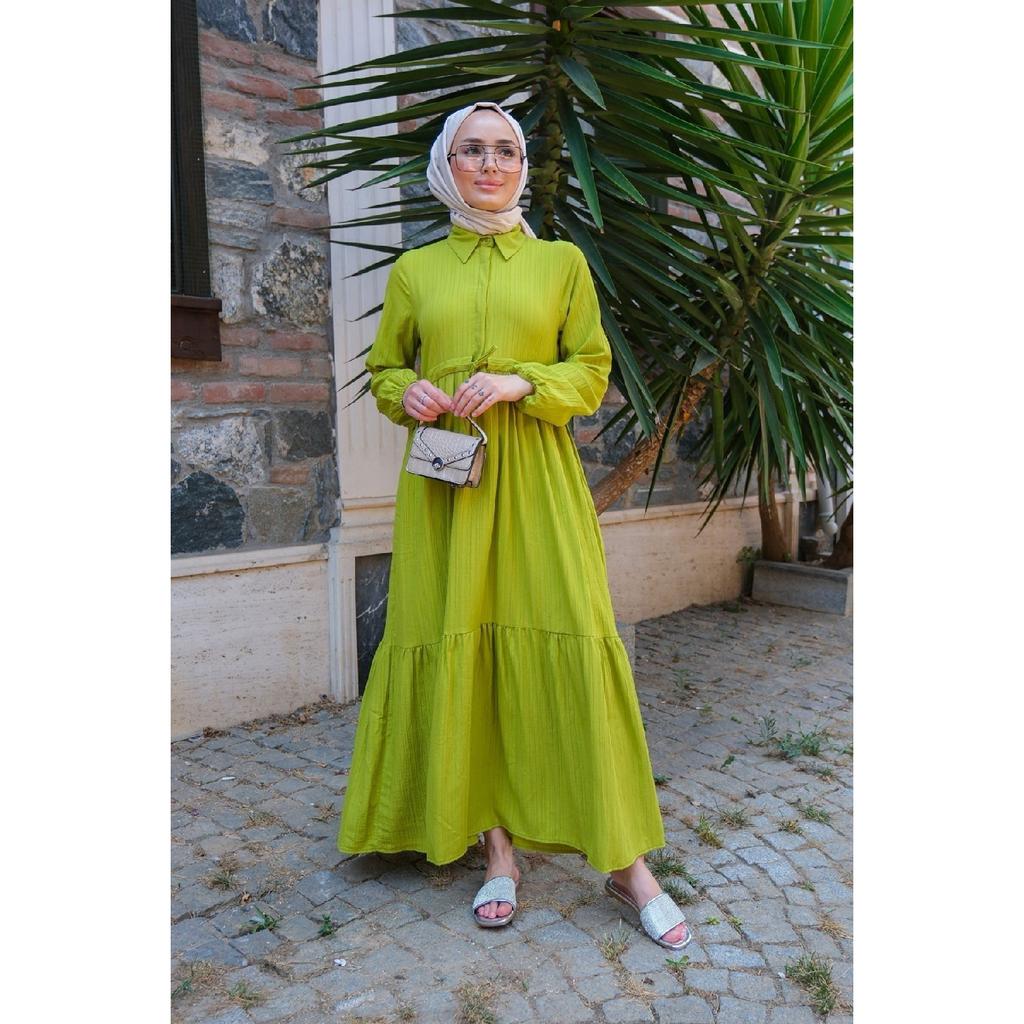 Waist Gathered Dress Navy Blue