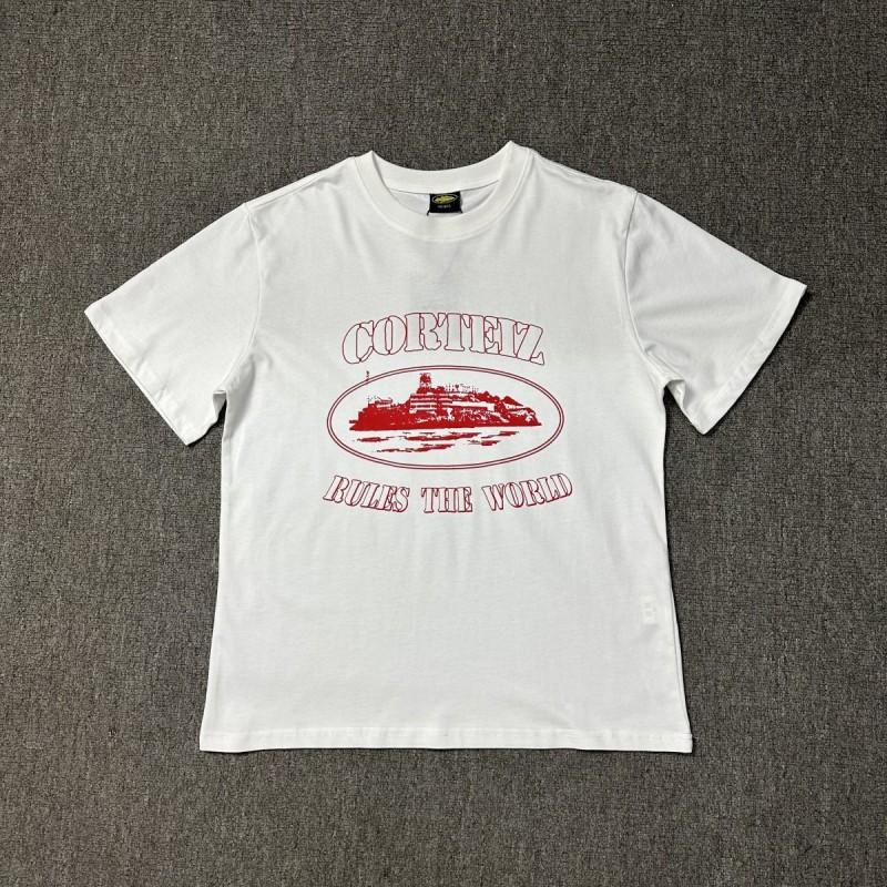 Хлопковая футболка Corteiz Streetwear Мужская Свободный крой Круглый вырез Короткий рукав Хип-хоп Графическая футболка
