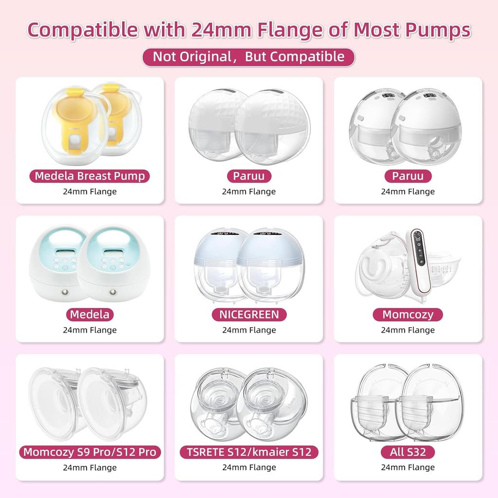 Flange Inserts 13/15/17/19/21mm 5pcs,Suitable for Medela,Spectra 24mm Shields/Flanges,Compatible with Momcozy S12 Pro/S9 Pro/S9/S12 Wearable Breast