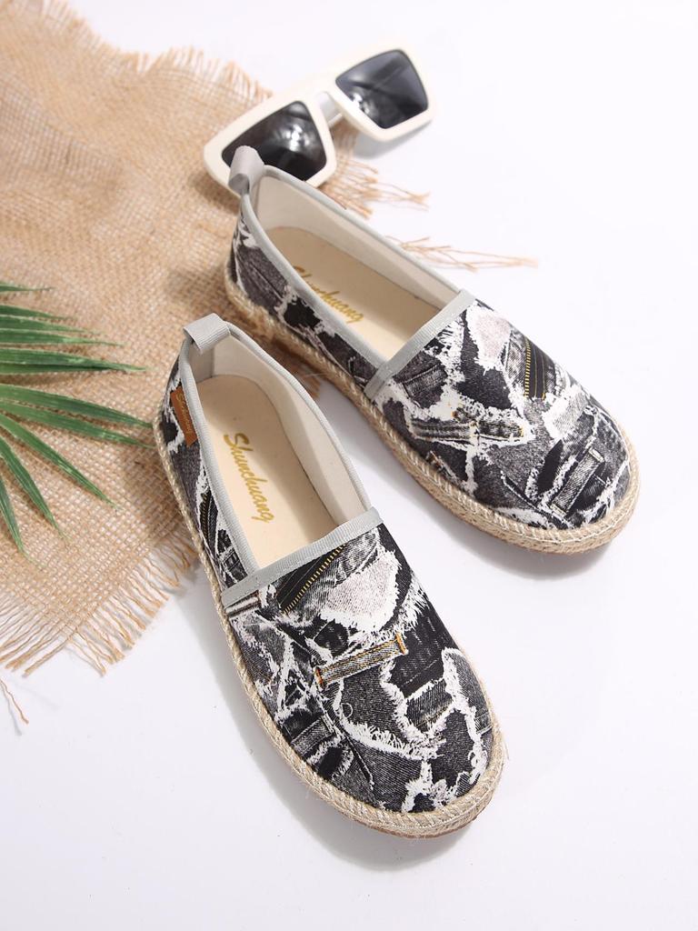 Женские парусиновые слипоны больших размеров в европейском/американском стиле с пеньковой веревкой, дизайн с круглым носком