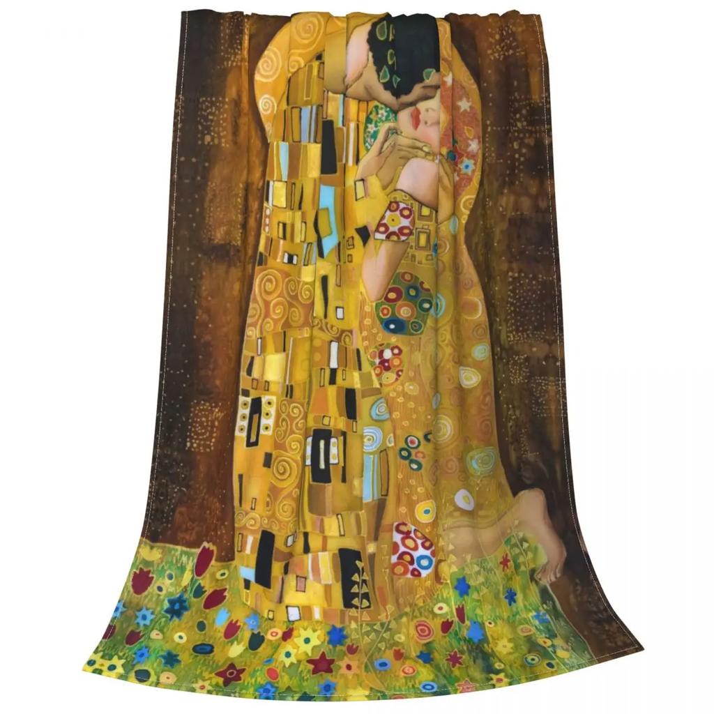 Gustav Klimt The Kiss Вязаное одеяло из фланели Абстрактное искусство Фрейи Супер теплые пледы для кровати, спальни, одеяло