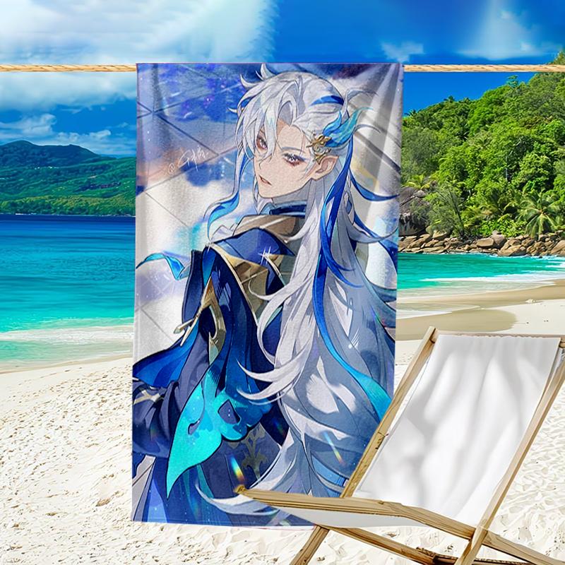proof beach towel with a Genshin Impact characters6 pattern - soft,absorbent,quick-drying,machine washable - perfect for swimming,camping,bathing