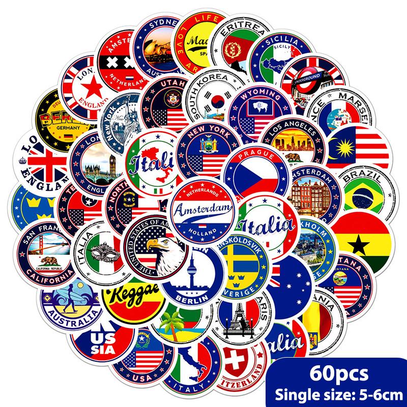 60 шт. наклейки с национальными флагами, самодельные наклейки для скрапбукинга, конверты для чемоданов, запечатывание наклеек