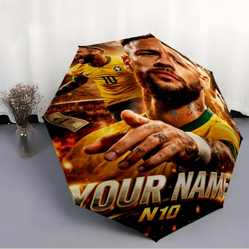 Personalized Name Brazilian football player Print Umbrella, UV Shielding. It Has Eight Sturdy Ribs for Outdoor Use And Perfect As a Holiday Gift
