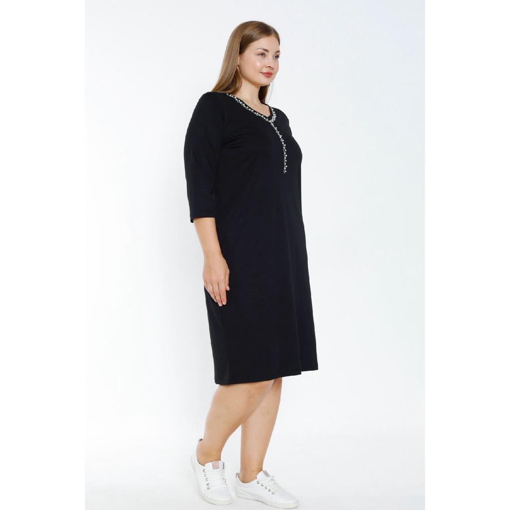 Black Truvacar Sleeve Pocket Stone Detail Large Size Cotton Dress