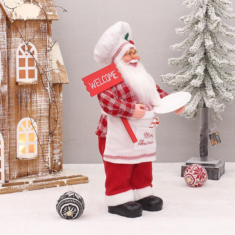 Christmas Decor Chef Santa Figurine Standing Sitting Pose Plastic Fabric Ornament Home Hotel Restaurant Party Display