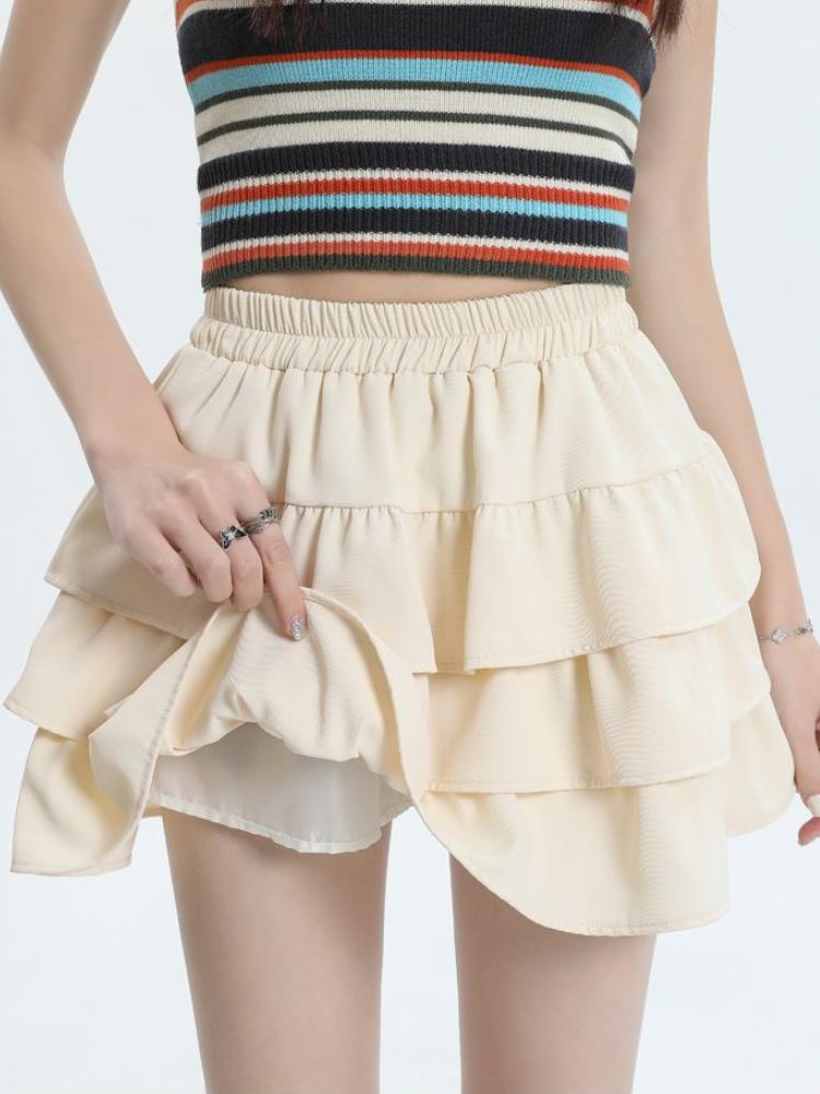 White Mini Cake Short Skirts For Women A-line High Waist Solid Color Skirt Korean Fashion Casual Summer Pleated Skirt