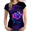Женская футболка с принтом 3D-розы, модная женская футболка, новый летний свободный женский топ с цветочным принтом
