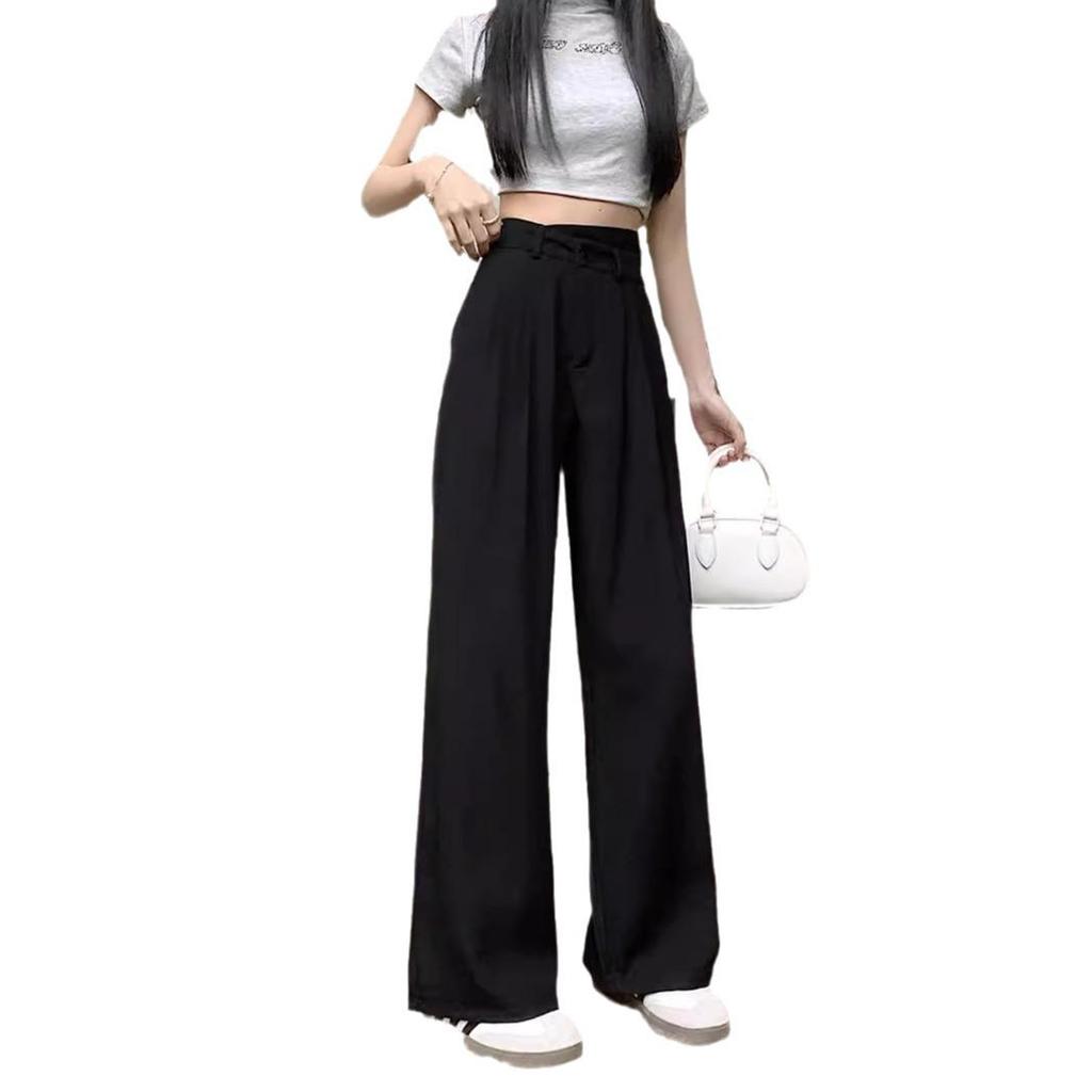 2025 Women's High-Waist Wide-Leg Pants: Slimming, Casual Straight-Leg with Draped Design for Summer
