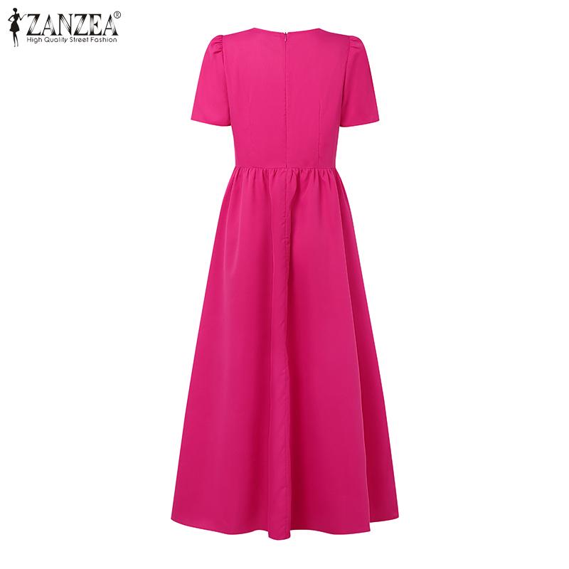 ZANZEA Женское летнее повседневное длинное платье с V-образным вырезом и коротким рукавом