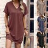 Женские повседневные однотонные платья с V-образным вырезом и карманами с короткими рукавами, модные свободные повседневные платья
