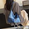 Casual Women's Canvas Backpack Fashionable and Versatile Crossbody Tote Bag New Denim Panel Contrast Shoulder Bag