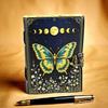Butterfly Grimoire Journal – Celestial Leather Notebook | Lunar Moth Spell Book of Shadows