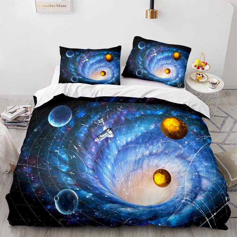 3D Home Bedding Universe Star Sky Quilt Cover Queen King Full Size Twin Planet Print Adult Children's Quilt Cover and Pillowcase Bedding