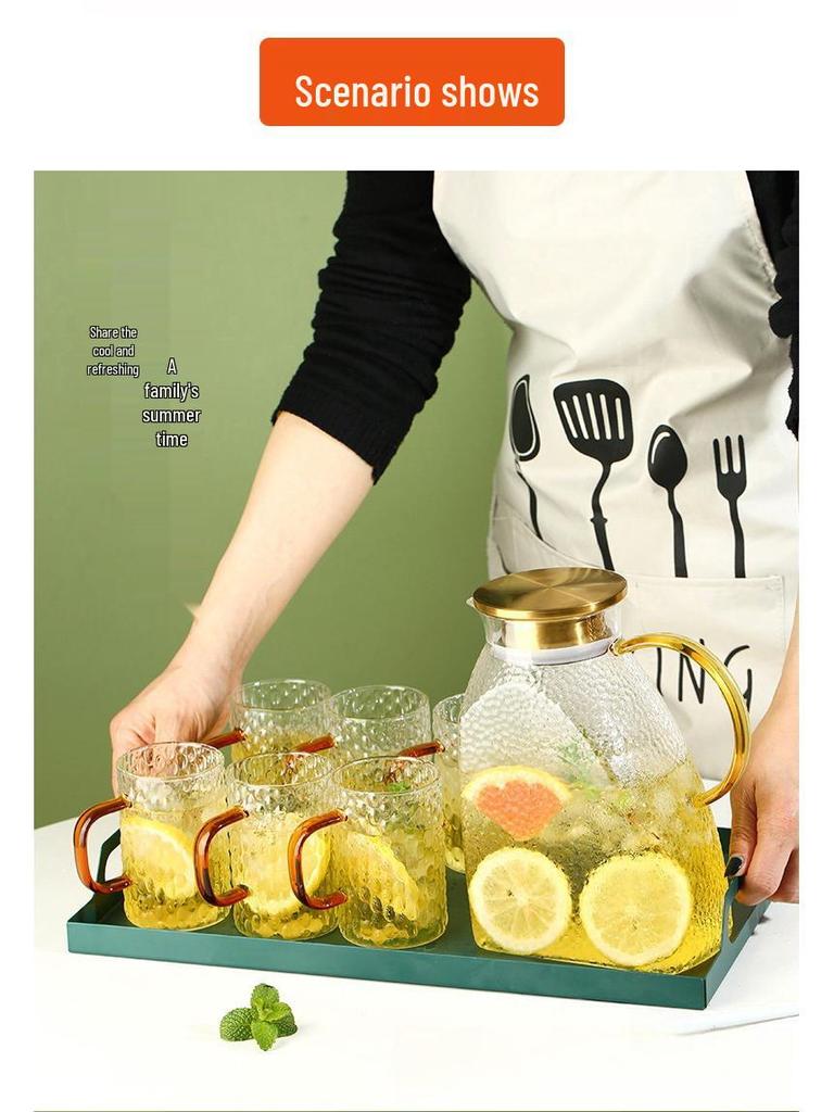 Hammered Textured Glass Pitcher: Large Capacity, Heat-Resistant, High Borosilicate for Cold Water & Juice