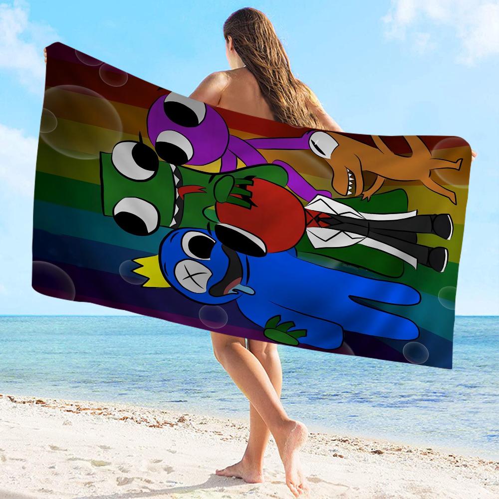 Rainbow Friends Toy Vintage Beach Towel Cartoon Cute Summer Kids Large Bath Pool Beach Towel Absorbent for Swimming Travel