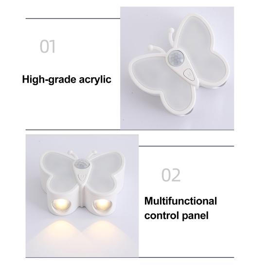 Светодиодный ночник-бабочка с регулируемой яркостью, USB-зарядка, беспроводной датчик движения, ночник
