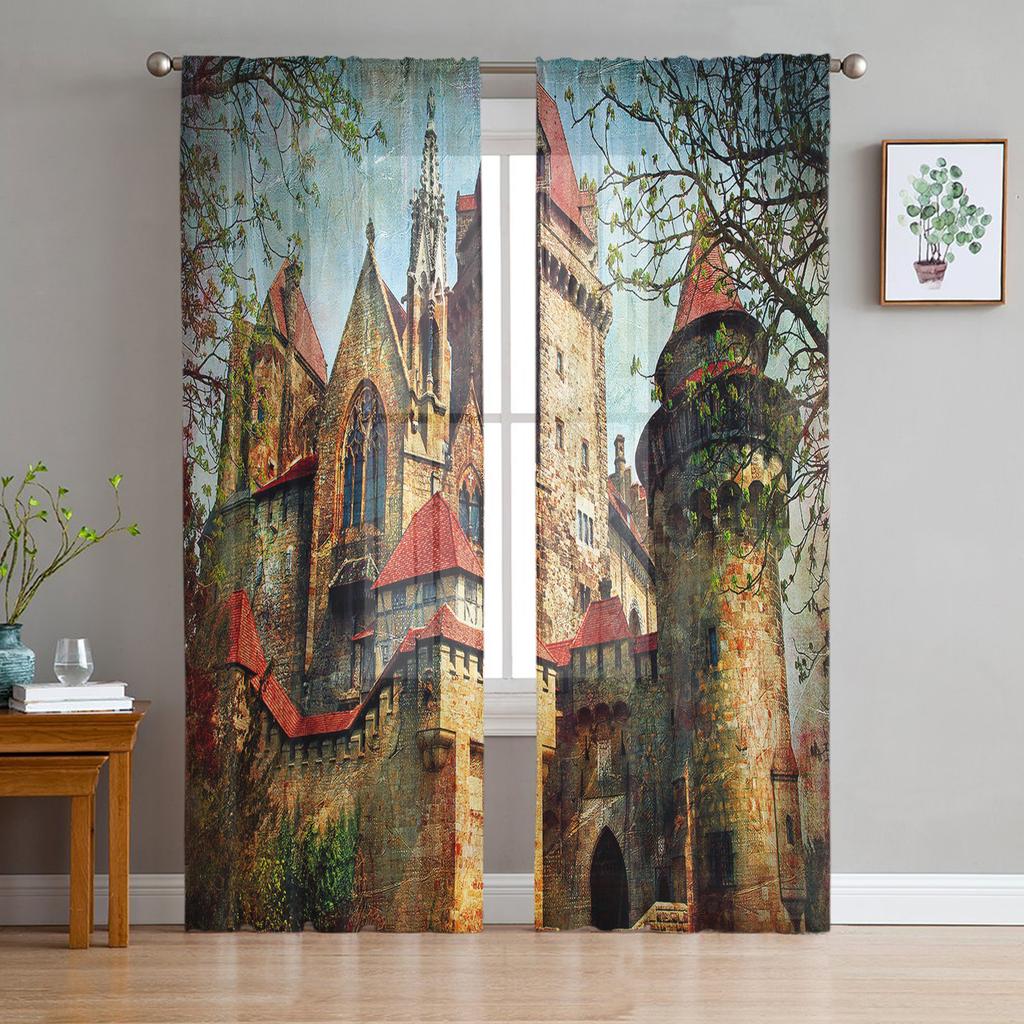 Розовый мультяшный замок, белые тюлевые прозрачные оконные шторы для гостиной, спальни, современные тюлевые вуали, шторы, украшение