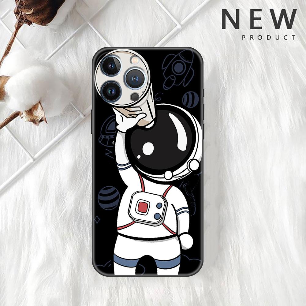 Милый чехол-накладка с изображением астронавта для Apple iPhone 14 11 13 12 Pro 7 XR X XS Max 8 Plus 6 6S 14Pro, черный мягкий чехол для телефона