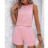 Women's Loose Solid Color Round Neck Sleeveless Vest Shorts Striped Two-Piece Set