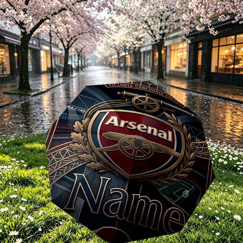 Custom Name Personalized Arsenal F.C Print Umbrella, Auto Open Close, 8‑Rib Sturdy Frame, Commute Camping Hiking Use, Birthday Gift
