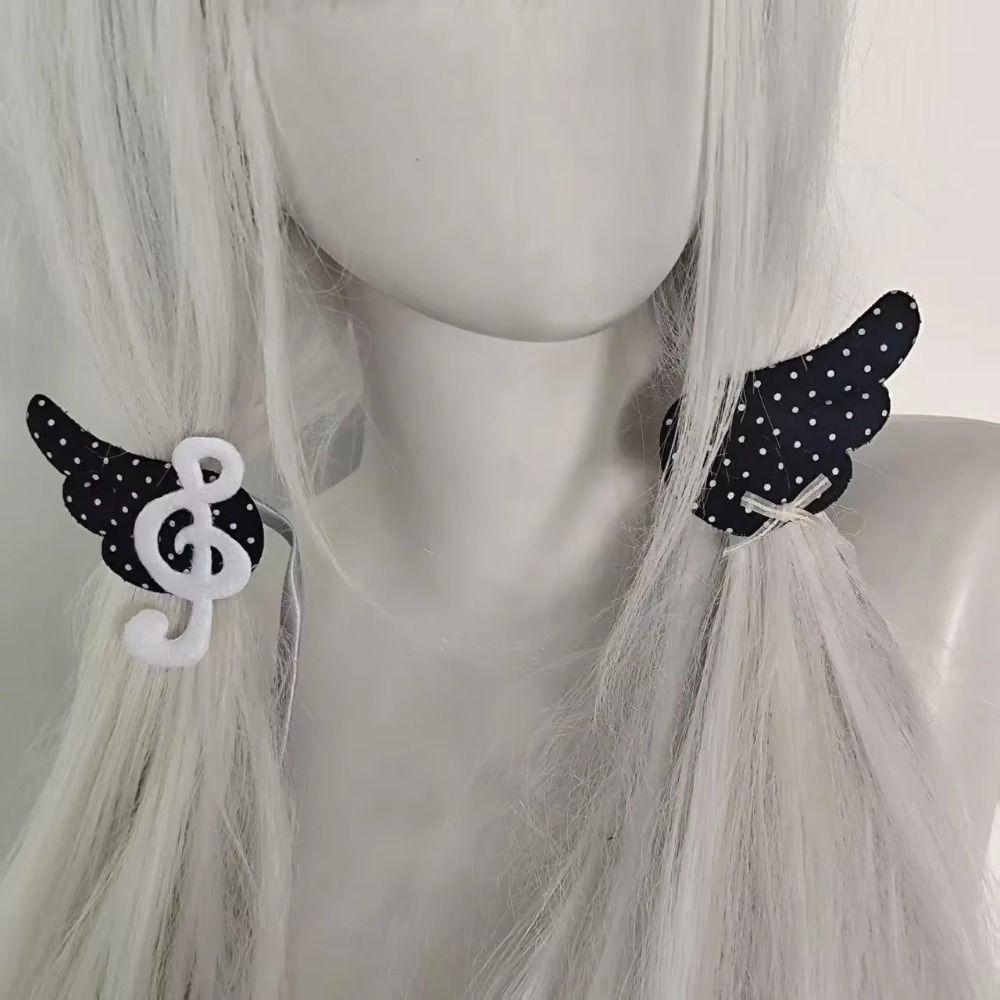 1 Pair Polka Dot Musical Note Hair Clip Angel Wings Design Y2K Hair Accessory Casual Wear