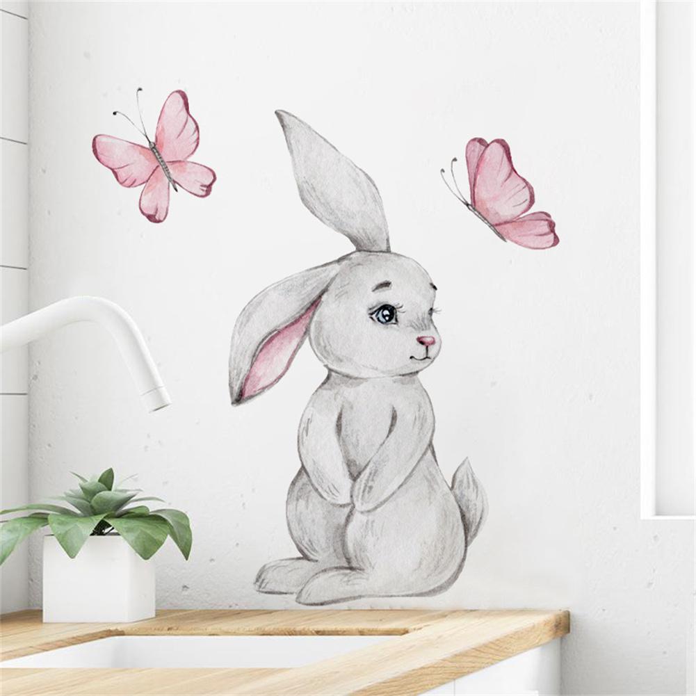 Cute Rabbit Butterfly Nursery Wall Stickers Waterproof Vinyl Self Adhesive Removable Wallpaper For Boys Girls Bedroom