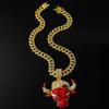 Full Diamond Red Bullhead Cuban Chain, Pendant Accessories Domineering Personality Punk Men's Necklace Decorative Pendant