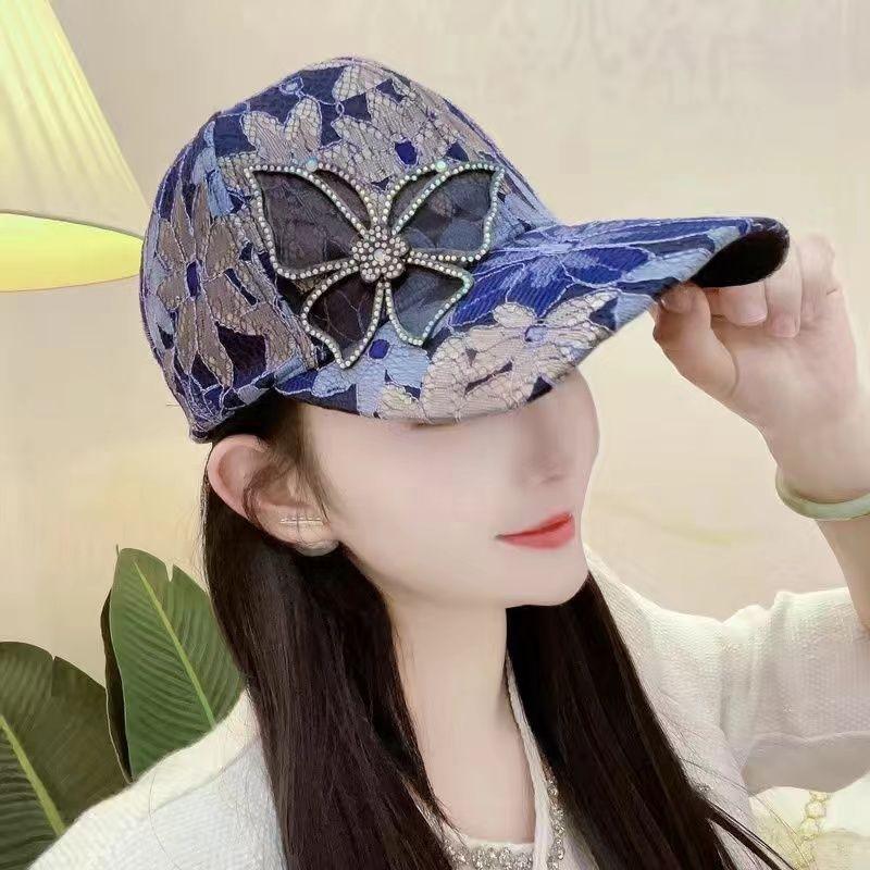 Летняя женская шляпа Butterfly Lace Water Diamond Thin Breathable Sunscreen Baseball Hat Duck Tongue Hat