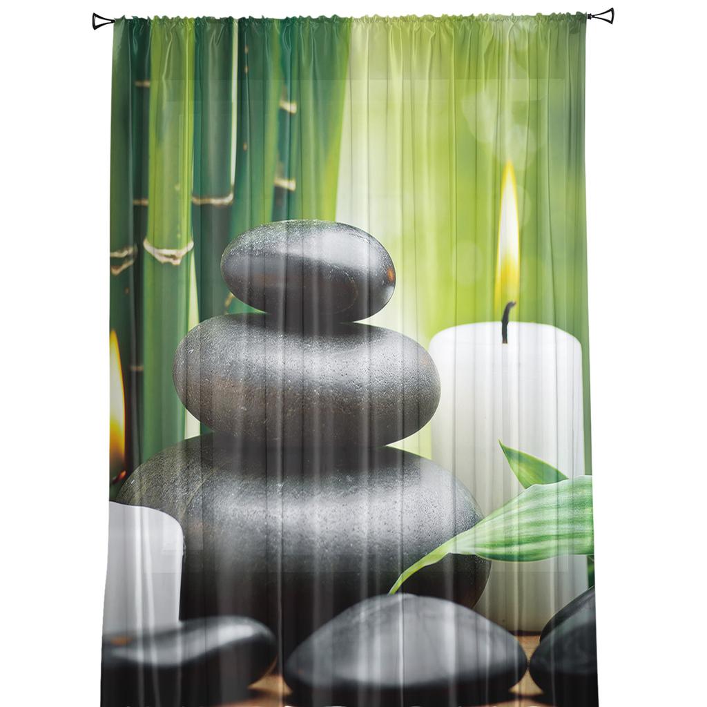 Zen Stone Bamboo Candle Curtain For Living Room Transparent Tulle Curtains Window Sheer For The Bedroom Accessories Decor