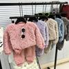 Детский теплый фланелевый комплект пижам - Утолщенная жаккардовая домашняя одежда для мальчиков и девочек однотонная, корейский стиль для осени/зимы.