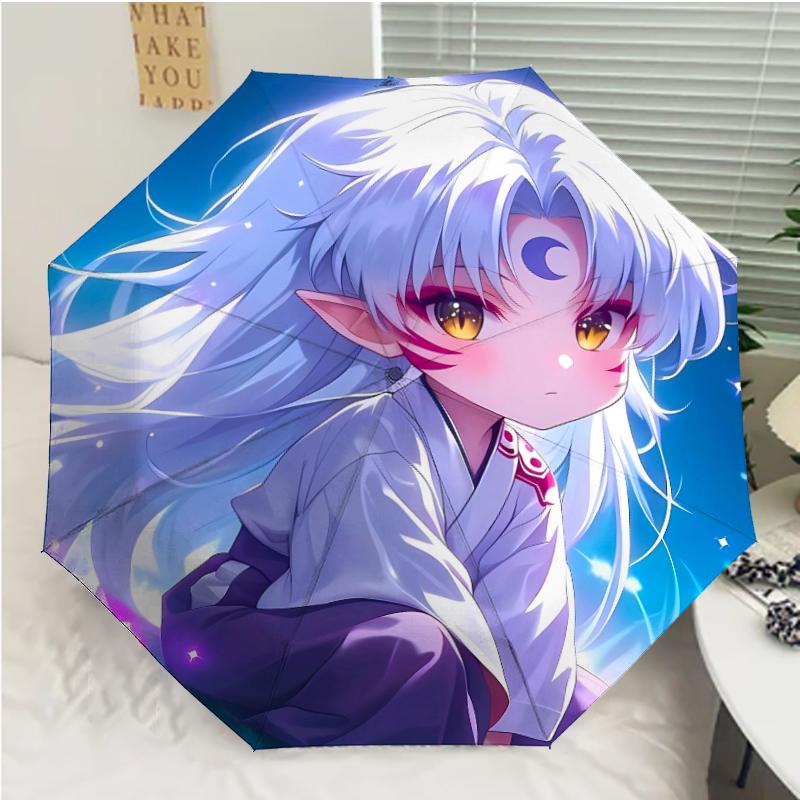 Inuyasha Print Automatic Umbrella, 8 Rib Iron Frame, Plastic Handle, Suitable for Outdoor Travel &Daily , Ideal Gift