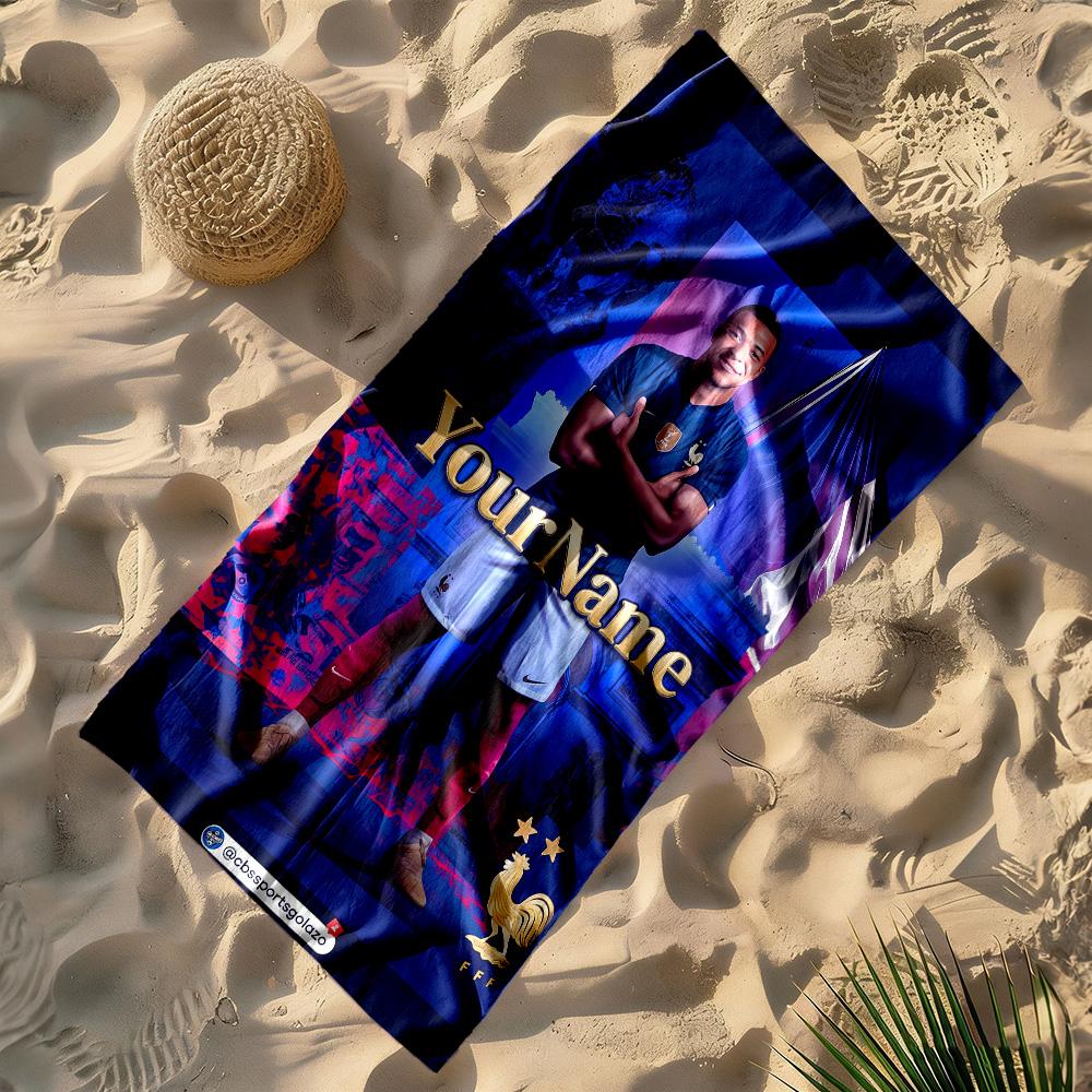 Mbappe Customize Your Name Beach Towel Super Soft Microfiber Quickdry Fabric