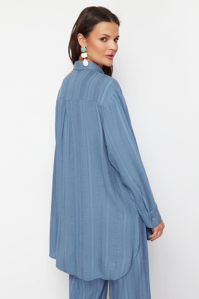 Женская модная новая рубашка синяя тканая рубашка