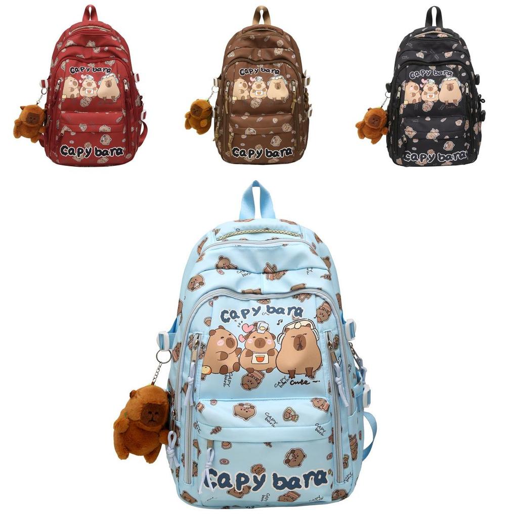 Capitn Capybara Anime Cartoon Nylon Backpack With Breathable Design For School Teens Special Characters Included