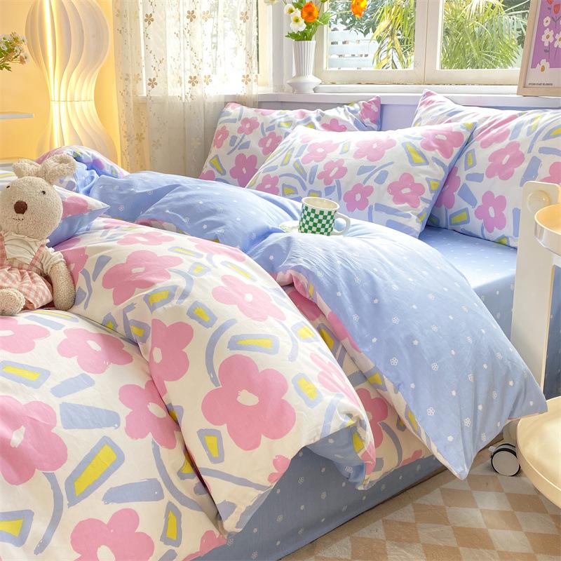 Комплект из четырех предметов из чистого хлопка, 60 штук, небольшой свежий комплект из трех предметов для спальни, осенне-зимний утолщенный пододеяльник, простыня