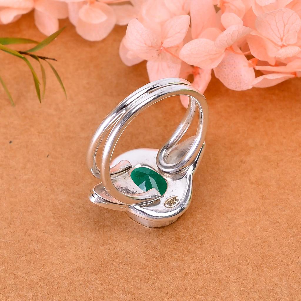 Кольцо ручной работы из окисленного серебра 925 пробы с имитацией изумруда V2991, зеленое кольцо, овальное кольцо, подарок на День святого Валентина, подарок для нее, подарок на день рождения,