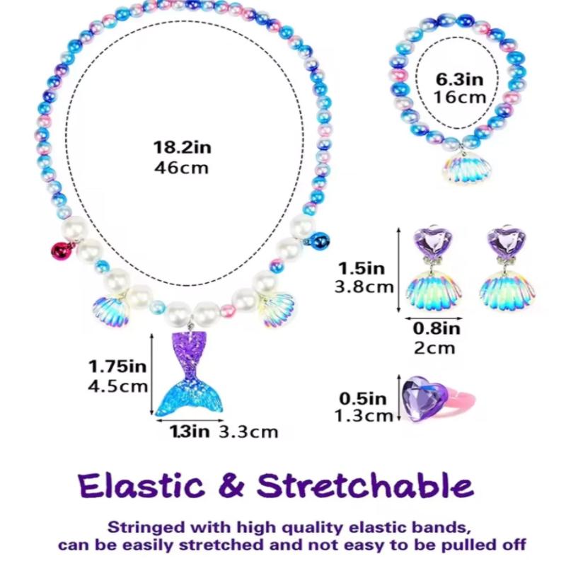 5 шт./Набор Ожерелье-подвеска из жемчужной раковины русалки, серьги, кольца, набор, украшения для вечеринки по случаю дня рождения принцессы, аксессуары Маленькой Русалки