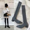 2026 Женские ботильоны-чулки выше колена на высоком каблуке Ночной клуб Тапочки на танкетке Женские эластичные ботинки Зимние узкие ботфорты Botas Mujer