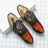 Fashion New Men Dress Leather Shoes For Men Classic Gentleman Wedding Prom Shoes Men Luxury British Gold Blue National Pattern Oxfords