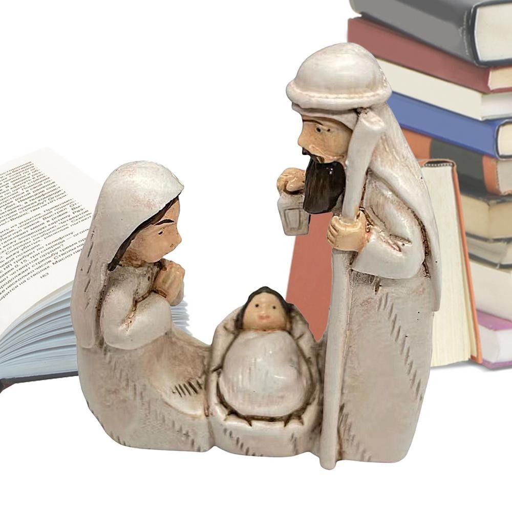 Cute Jesus Birth Sculpture Cartoon Religious Resin Statue Christmas Manger Ornaments Home Decor