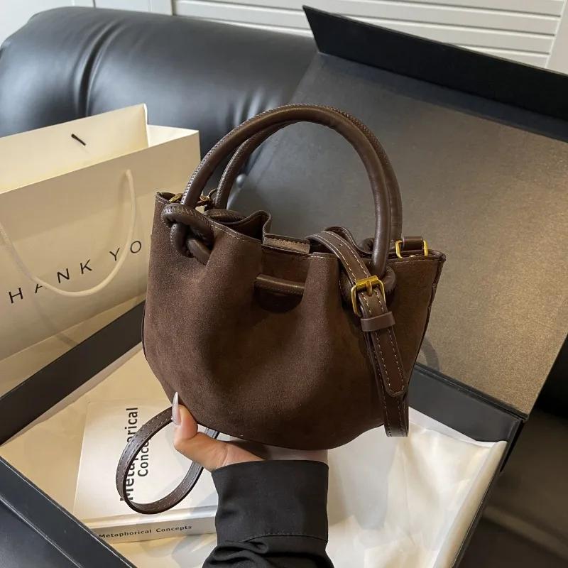 Сумка-ведро из замши премиум-класса для овощей и фруктов, новая сумка для детей и мам в иностранном стиле, плиссированная сумка через плечо