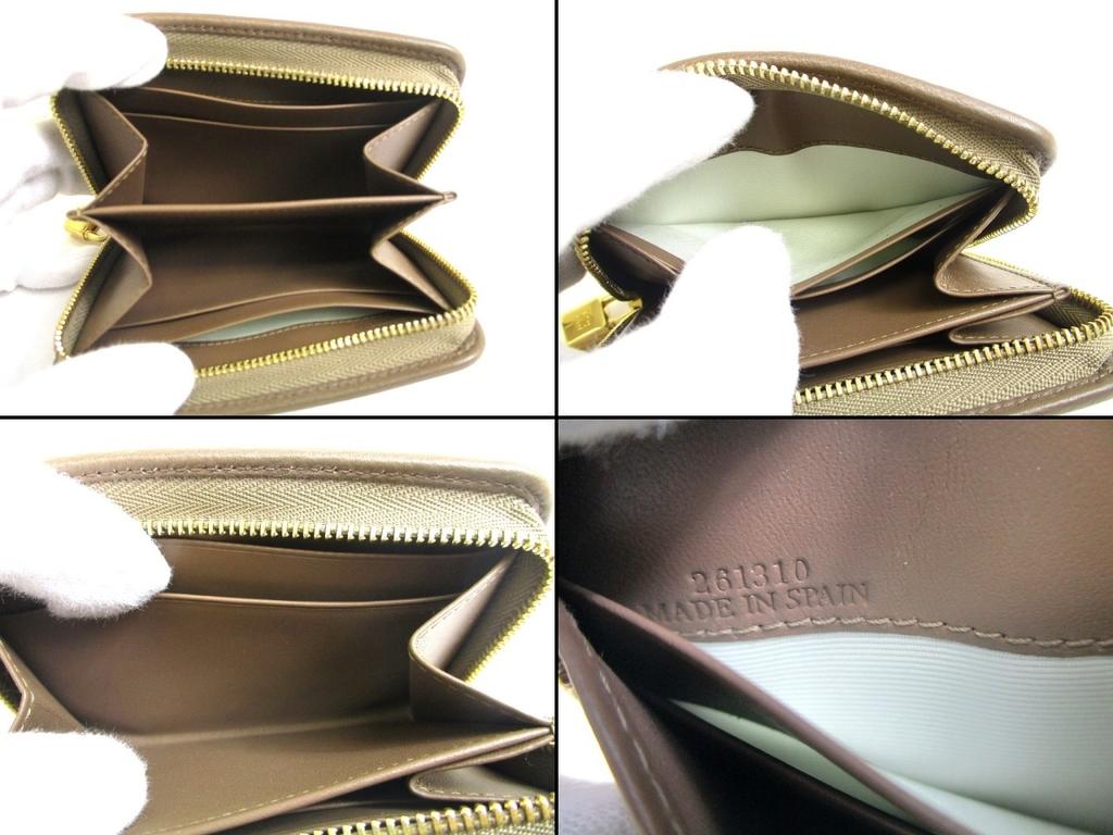 Оригинальный кошелек для монет LOEWE бежевого цвета хаки из кожи золотого цвета с круглой молнией #a545, восстановленный