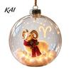 Decorative Spheres for Home Lighted Zodiac Christmas Ornament, Glowing Sign Ball with Warm LED, Acrylic Xmas Balls Party 3D Clear Hanging Pendant Tree