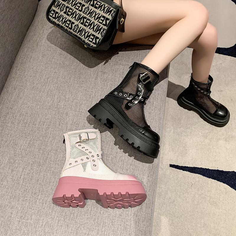 Женские ботильоны высокого качества из мягкой кожи на платформе, крутые женские ботильоны в готическом стиле, новая уличная летняя обувь для женщин