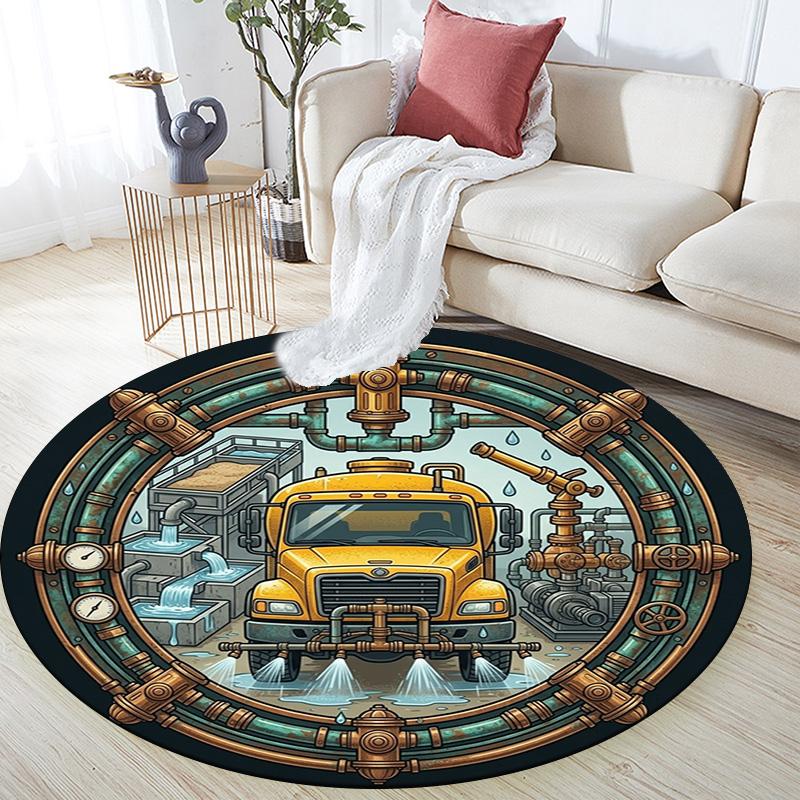 Industrial Water Treatment Truck Round Area Rug Under Office Chairs Bedroom Living Room Home Decor