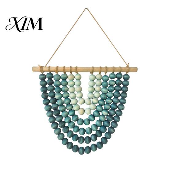 Living Room Wall Adornment Boho Chic Wooden Beads Garland Hanging Tapestry, Natural-Inspired Home Nursery Decor for Bedroom Entryway Apartment & Dorm