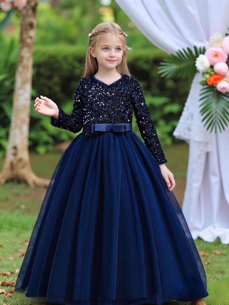 Новое вечернее платье принцессы с пайетками для девочек - Детская длинная формальная одежда