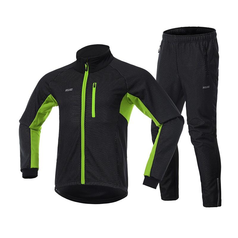 Winter Windproof Fleece Cycling Jacket Pants Set Men Women Outdoor Sportswear